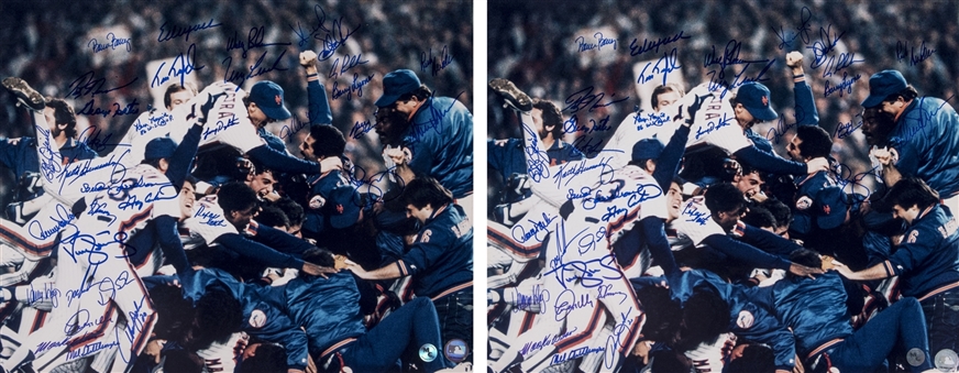 1986 World Champion New York Mets Team Signed Photos - Lot Of 2 (PSA/DNA PreCert)